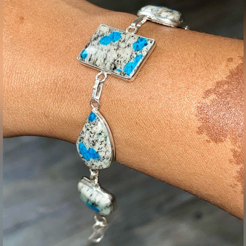 “Intuition Stone” K2 Azurite Droplets Granite Bracelet 7 1/2”- 8” - Picture 3 of 11